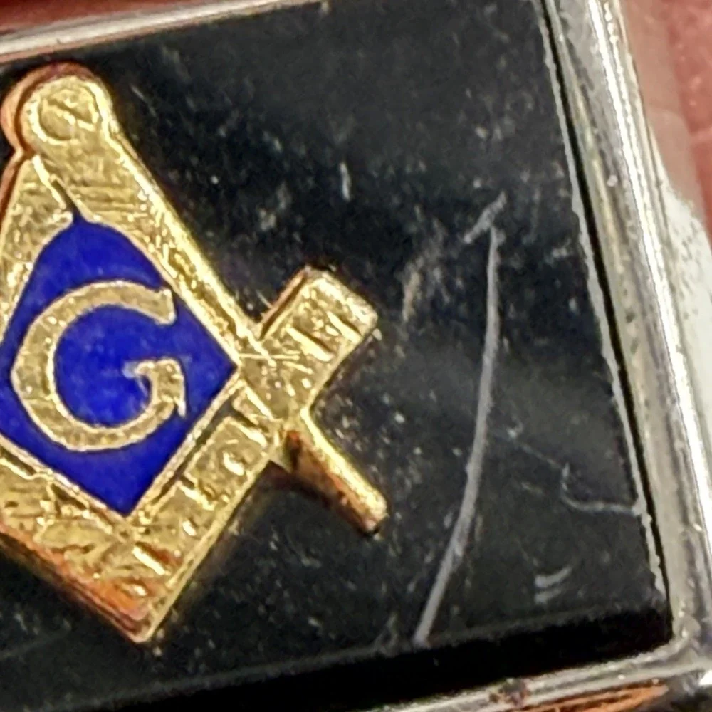 Vintage Freemason Masonic Tie Clip Bar & Cufflink Set 3 Piece Anson Silver Tone